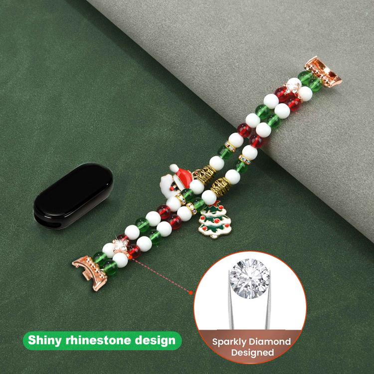 For Xiaomi Smart Band 10 / 9 / 8 Christmas Beads Chain Watch Band - Red Green White
