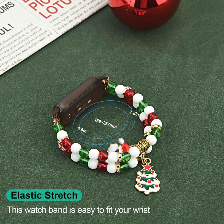 For Xiaomi Smart Band 10 / 9 / 8 Christmas Beads Chain Watch Band - Red Green White