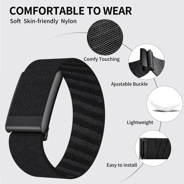 For WHOOP 5.0 Standard Version xDfind Black Buckle Sport Elastic Twill Pattern Nylon Watch Band