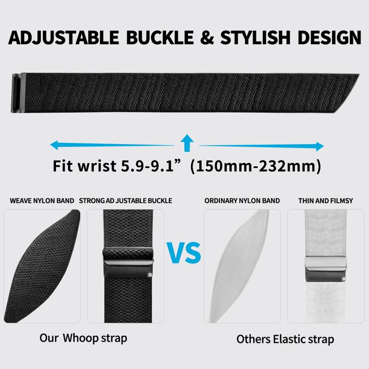 For WHOOP 5.0 Standard Version xDfind Black Buckle Sport Elastic Twill Pattern Nylon Watch Band