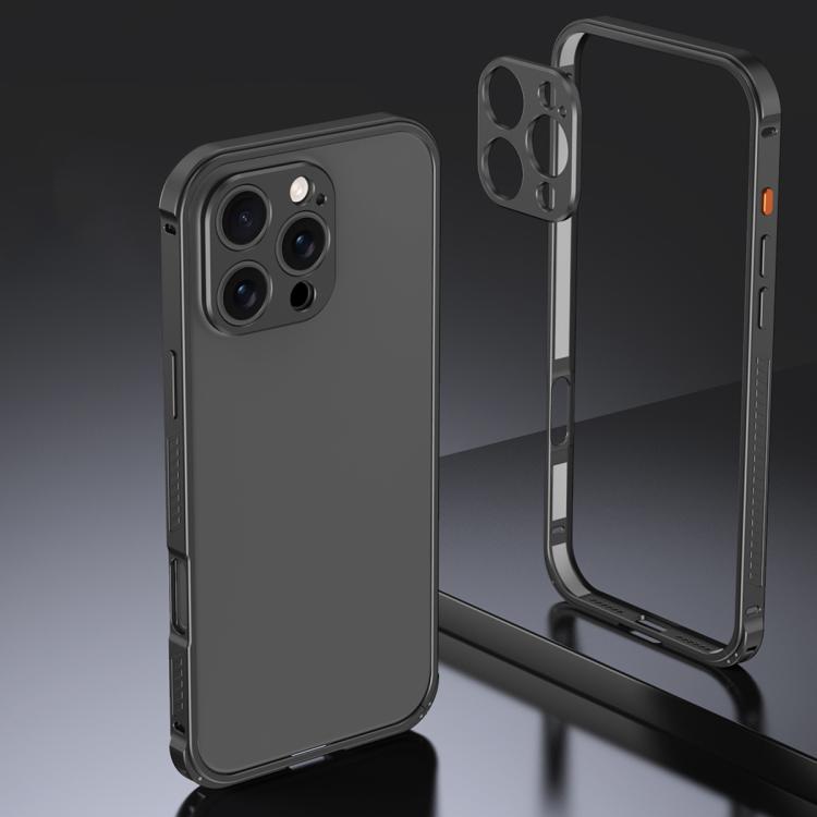 For iPhone 16 Pro Max Armor Dual-side Anti-slip Metal Frame Case with Lens Cover