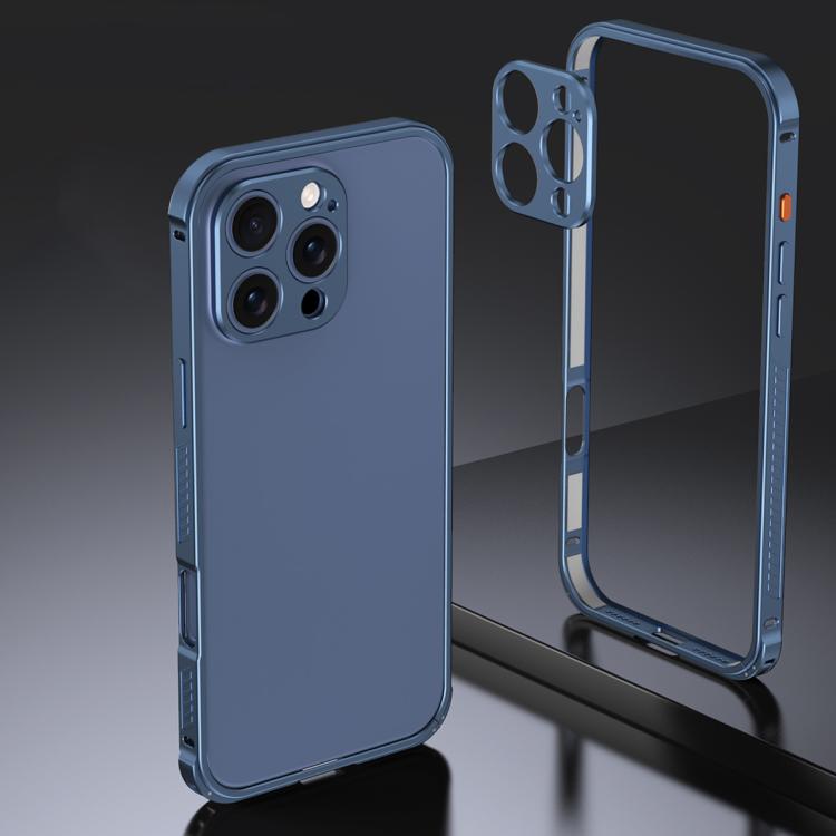 For iPhone 16 Pro Armor Dual-side Anti-slip Metal Frame Case with Lens Cover