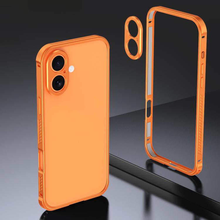 For iPhone 16 Armor Dual-side Anti-slip Metal Frame Case with Lens Cover