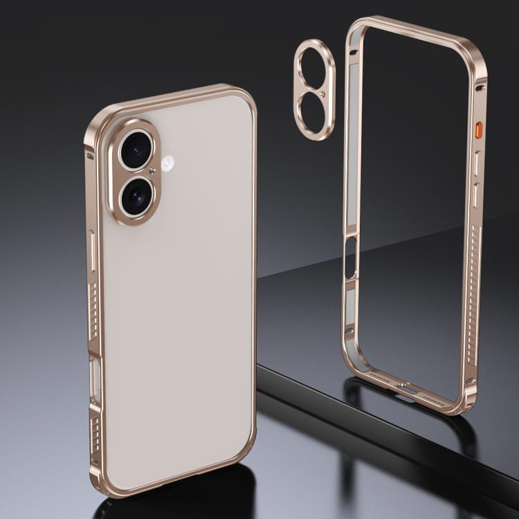 For iPhone 16 Armor Dual-side Anti-slip Metal Frame Case with Lens Cover