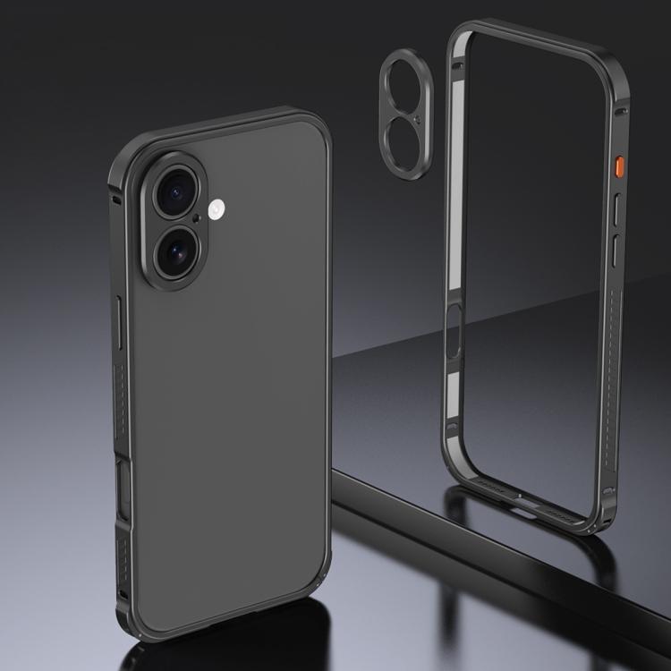 For iPhone 16 Armor Dual-side Anti-slip Metal Frame Case with Lens Cover