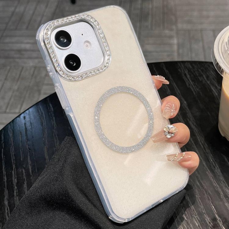 For iPhone 11 Rounded Edge Semi-transparent Glitter MagSafe Phone Case