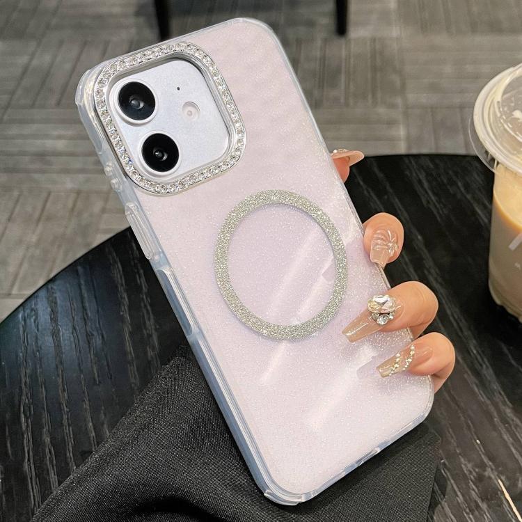 For iPhone 11 Rounded Edge Semi-transparent Glitter MagSafe Phone Case
