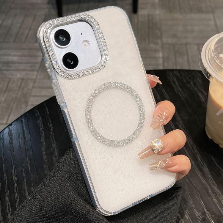For iPhone 11 Rounded Edge Semi-transparent Glitter MagSafe Phone Case