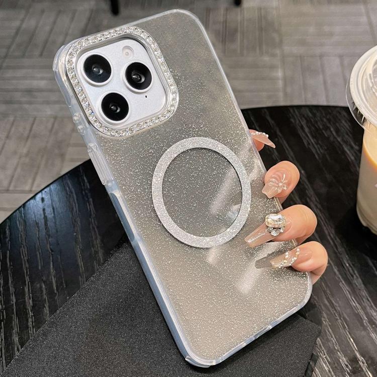 For iPhone 11 Pro Max Rounded Edge Semi-transparent Glitter MagSafe Phone Case