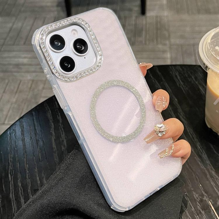 For iPhone 11 Pro Max Rounded Edge Semi-transparent Glitter MagSafe Phone Case
