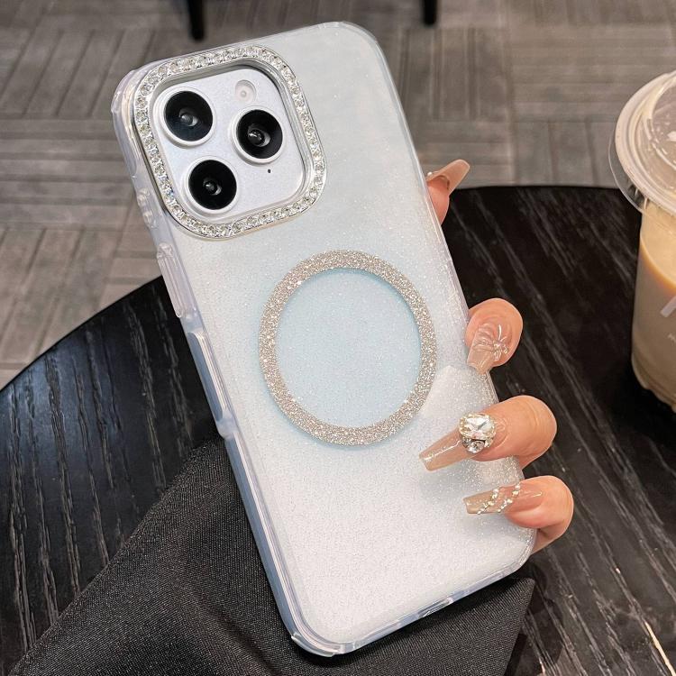 For iPhone 11 Pro Max Rounded Edge Semi-transparent Glitter MagSafe Phone Case