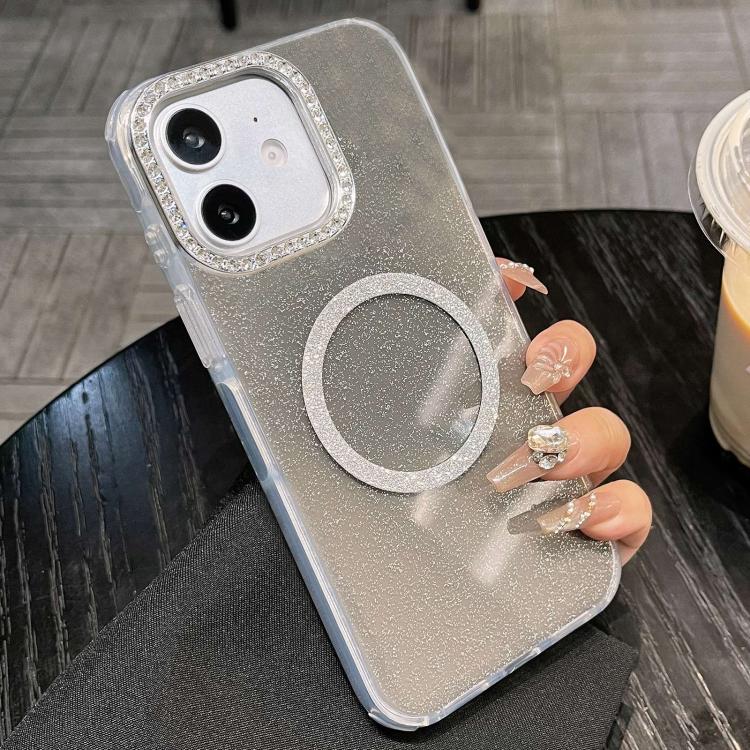 For iPhone 12 Rounded Edge Semi-transparent Glitter MagSafe Phone Case