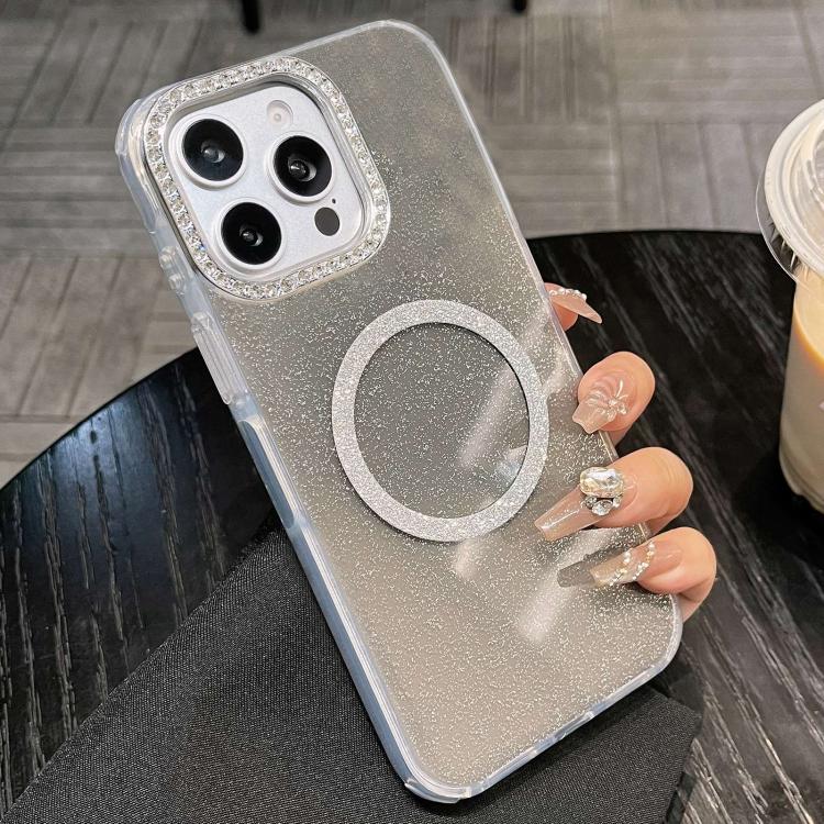 For iPhone 12 Pro Rounded Edge Semi-transparent Glitter MagSafe Phone Case