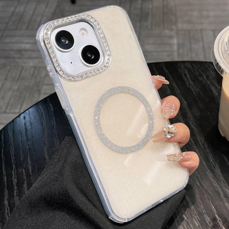For iPhone 13 Rounded Edge Semi-transparent Glitter MagSafe Phone Case