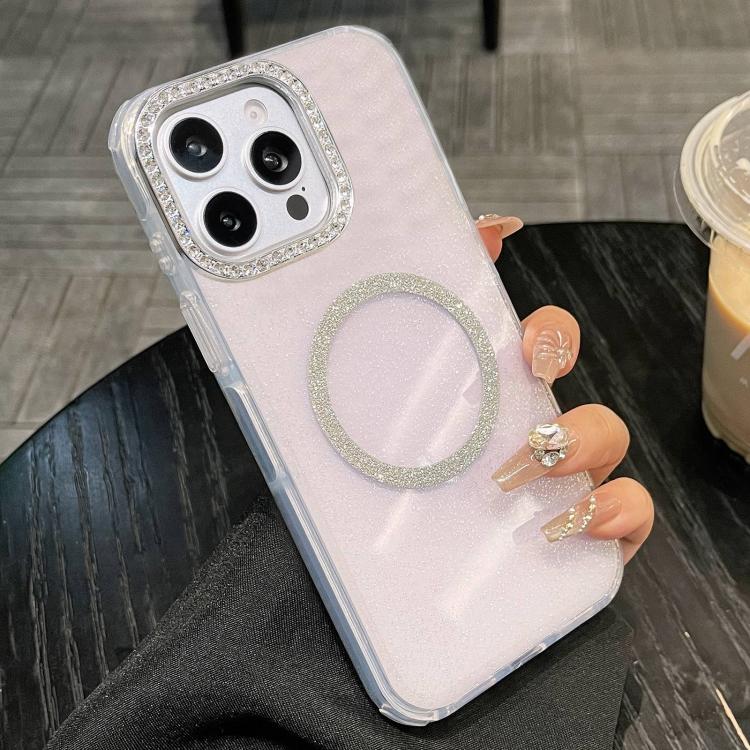 For iPhone 13 Pro Rounded Edge Semi-transparent Glitter MagSafe Phone Case