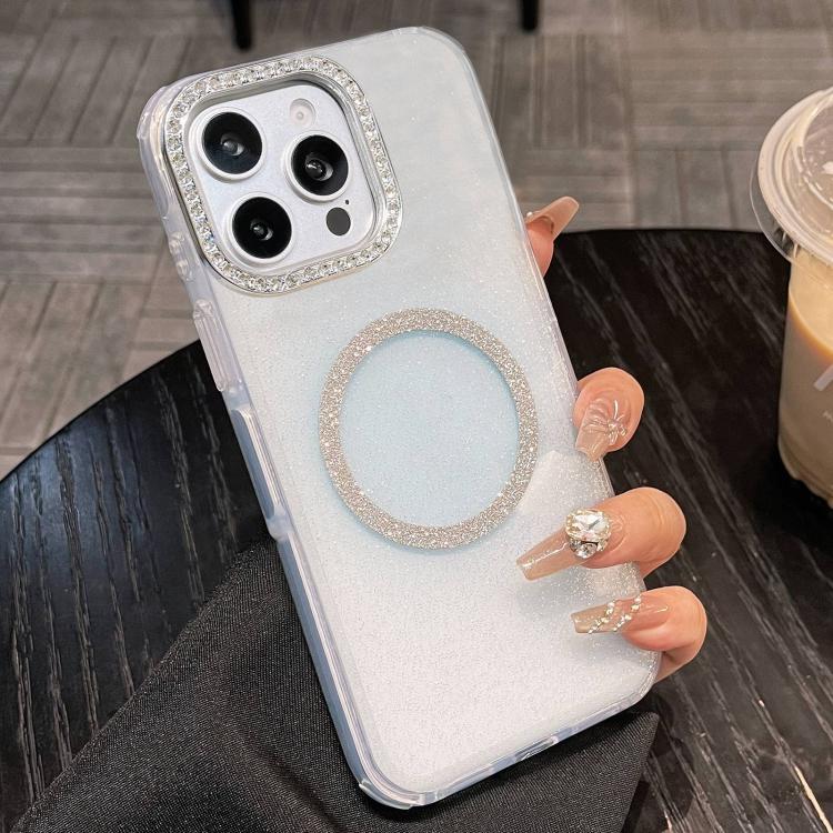 For iPhone 13 Pro Rounded Edge Semi-transparent Glitter MagSafe Phone Case