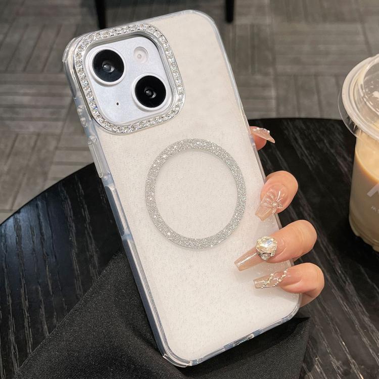 For iPhone 15 Rounded Edge Semi-transparent Glitter MagSafe Phone Case