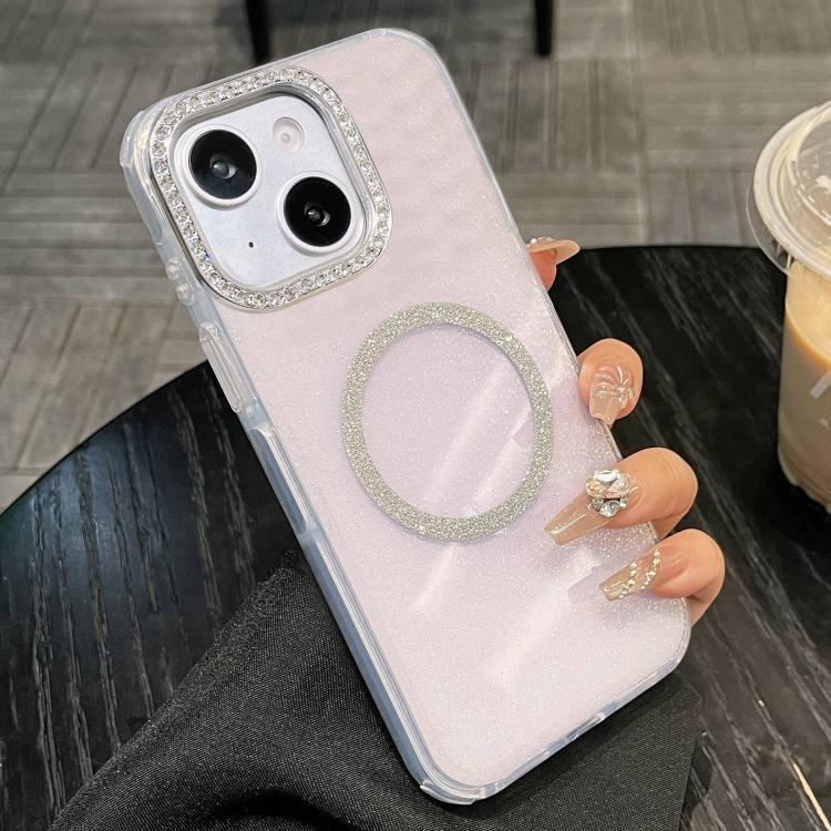 For iPhone 15 Plus Rounded Edge Semi-transparent Glitter MagSafe Phone Case