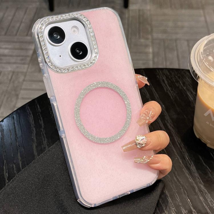 For iPhone 15 Plus Rounded Edge Semi-transparent Glitter MagSafe Phone Case