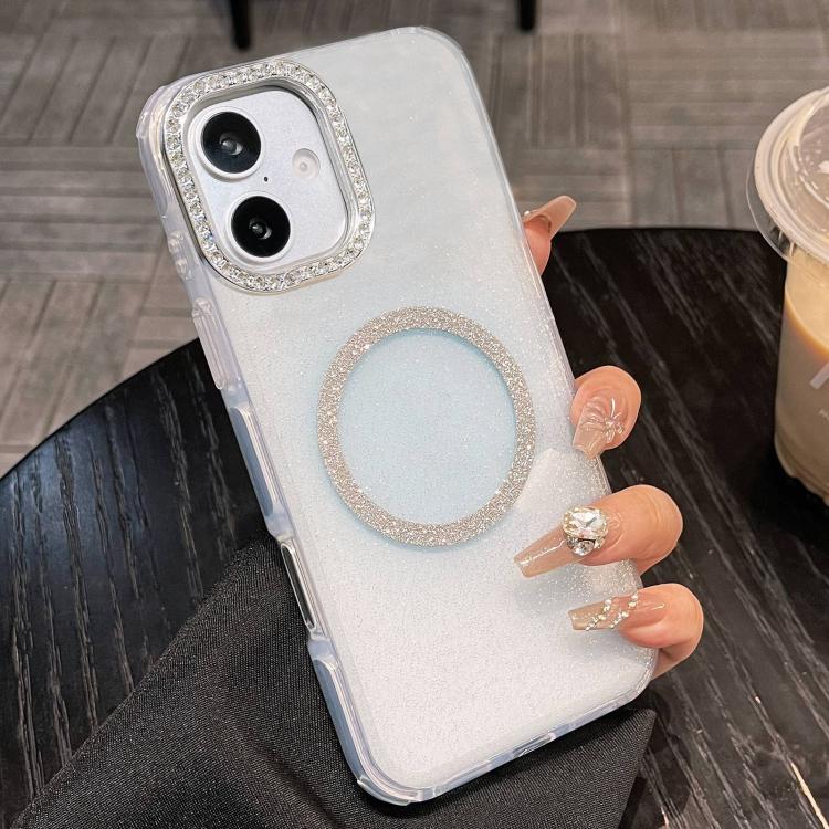 For iPhone 16 Rounded Edge Semi-transparent Glitter MagSafe Phone Case