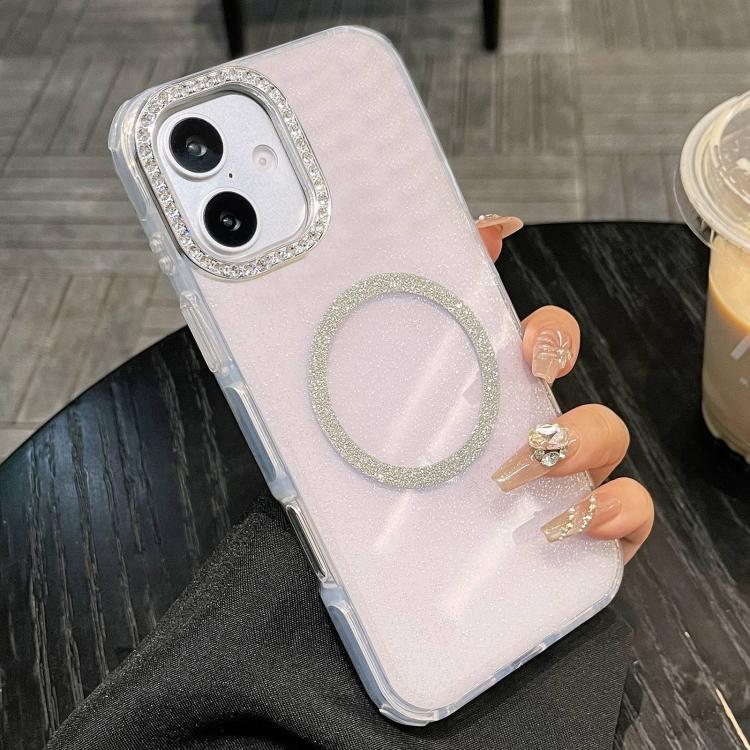For iPhone 16 Plus Rounded Edge Semi-transparent Glitter MagSafe Phone Case