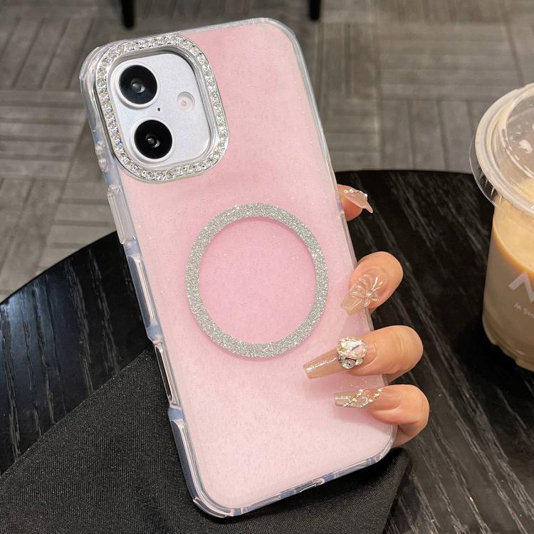 For iPhone 16 Plus Rounded Edge Semi-transparent Glitter MagSafe Phone Case