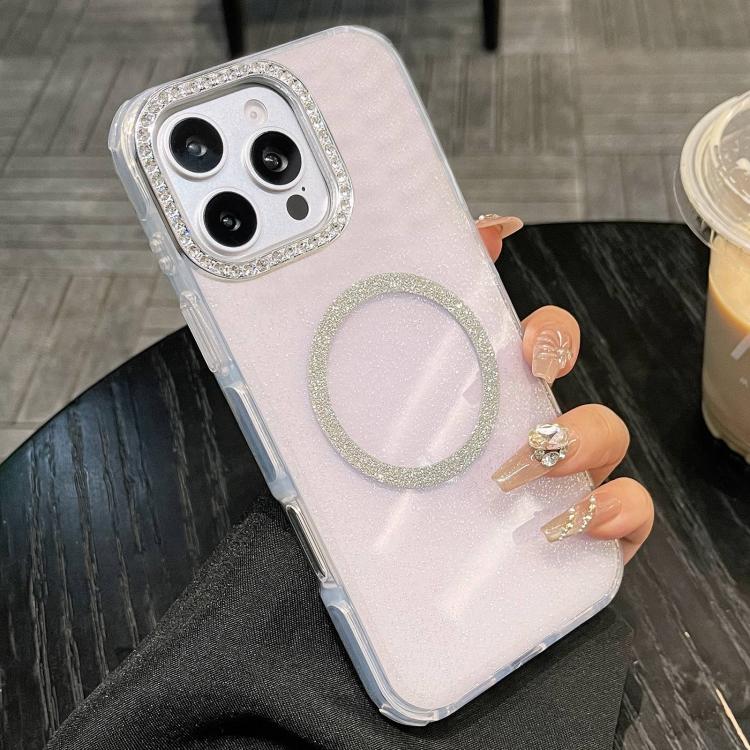 For iPhone 16 Pro Rounded Edge Semi-transparent Glitter MagSafe Phone Case