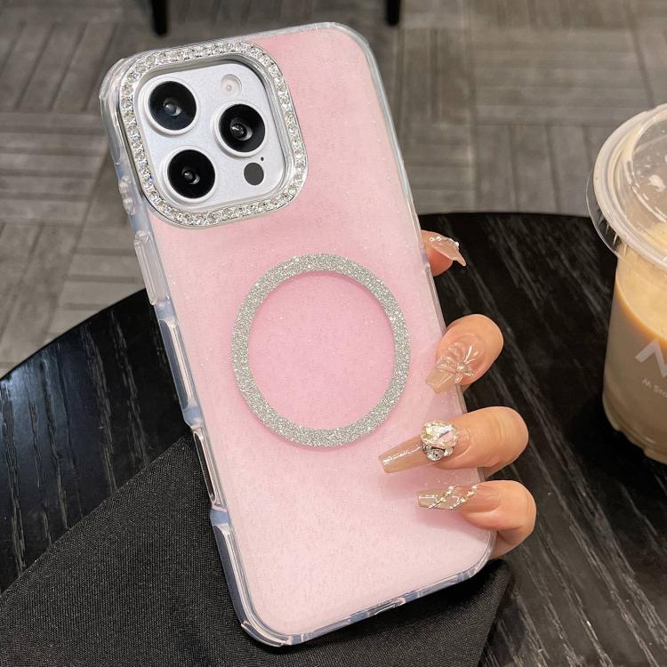For iPhone 16 Pro Rounded Edge Semi-transparent Glitter MagSafe Phone Case