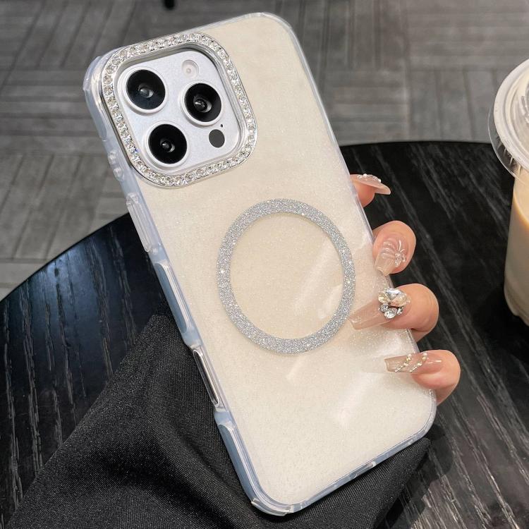 For iPhone 16 Pro Max Rounded Edge Semi-transparent Glitter MagSafe Phone Case