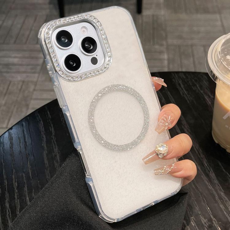 For iPhone 16 Pro Max Rounded Edge Semi-transparent Glitter MagSafe Phone Case