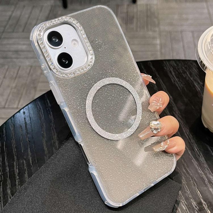 For iPhone 17 Rounded Edge Semi-transparent Glitter MagSafe Phone Case