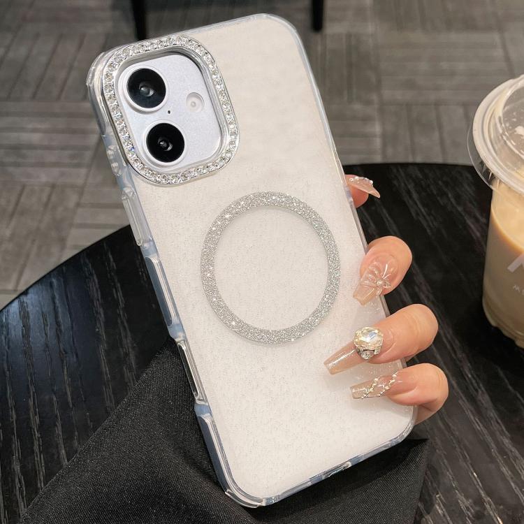 For iPhone 17 Rounded Edge Semi-transparent Glitter MagSafe Phone Case