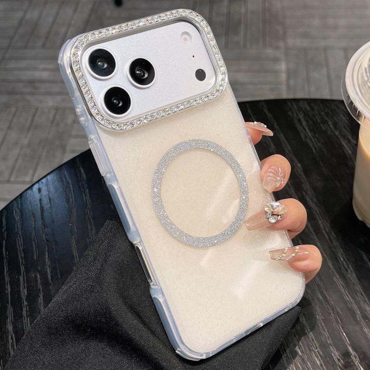 For iPhone 17 Pro Rounded Edge Semi-transparent Glitter MagSafe Phone Case