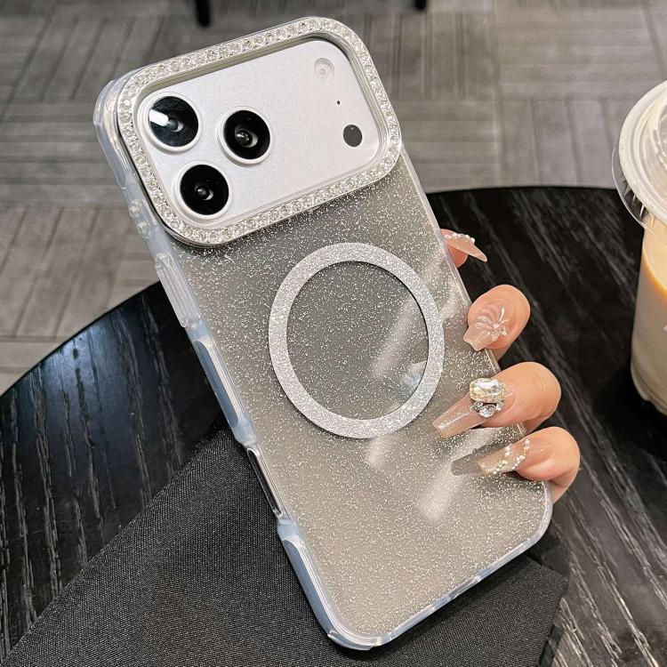 For iPhone 17 Pro Max Rounded Edge Semi-transparent Glitter MagSafe Phone Case