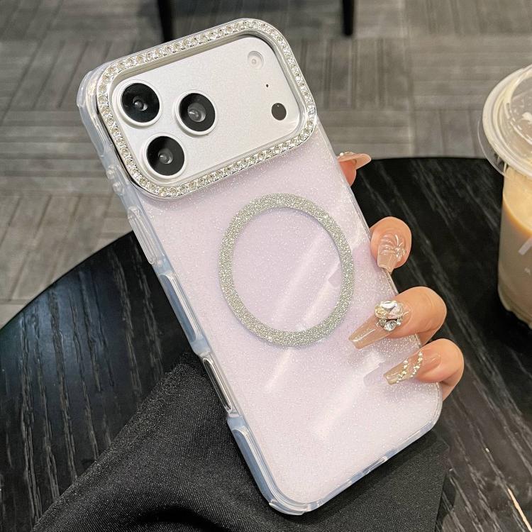 For iPhone 17 Pro Max Rounded Edge Semi-transparent Glitter MagSafe Phone Case