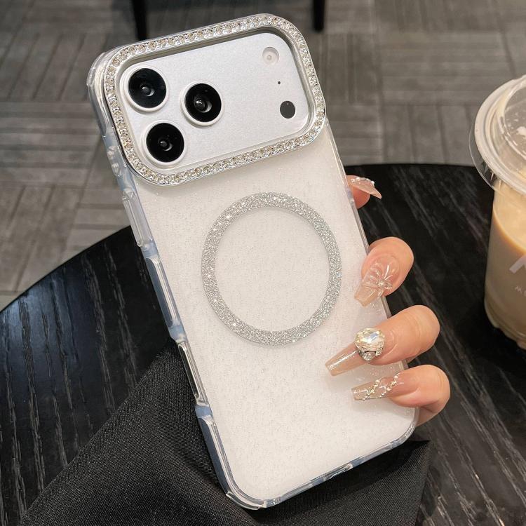 For iPhone 17 Pro Max Rounded Edge Semi-transparent Glitter MagSafe Phone Case