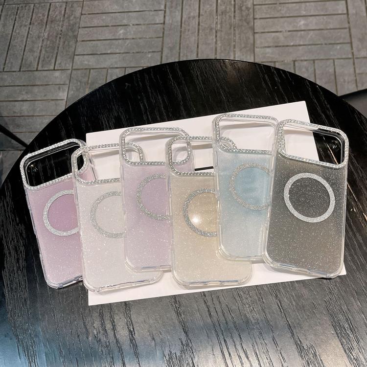 For iPhone 15 Rounded Edge Semi-transparent Glitter MagSafe Phone Case