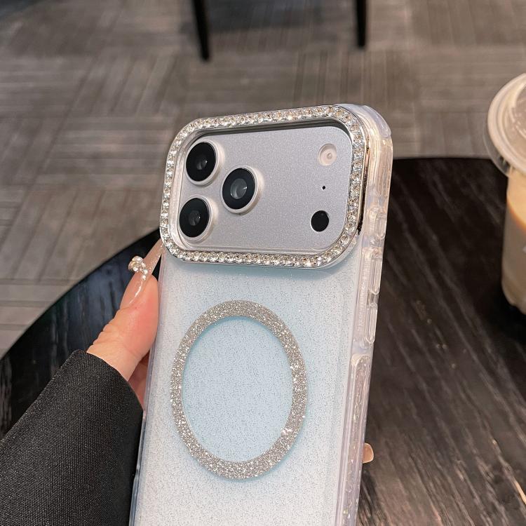 For iPhone 14 Pro Rounded Edge Semi-transparent Glitter MagSafe Phone Case