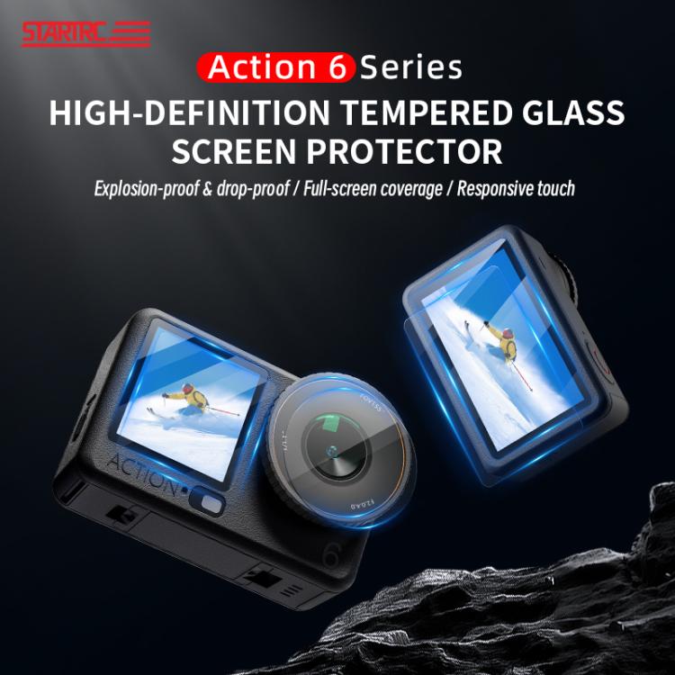 For DJI Osmo Action 6 STARTRC 3 in 1 Lens Protector Front and Rear Screen Tempered Glass Films - 2 Sets