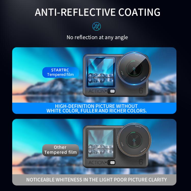 For DJI Osmo Action 6 STARTRC 3 in 1 Lens Protector Front and Rear Screen Tempered Glass Films - 2 Sets