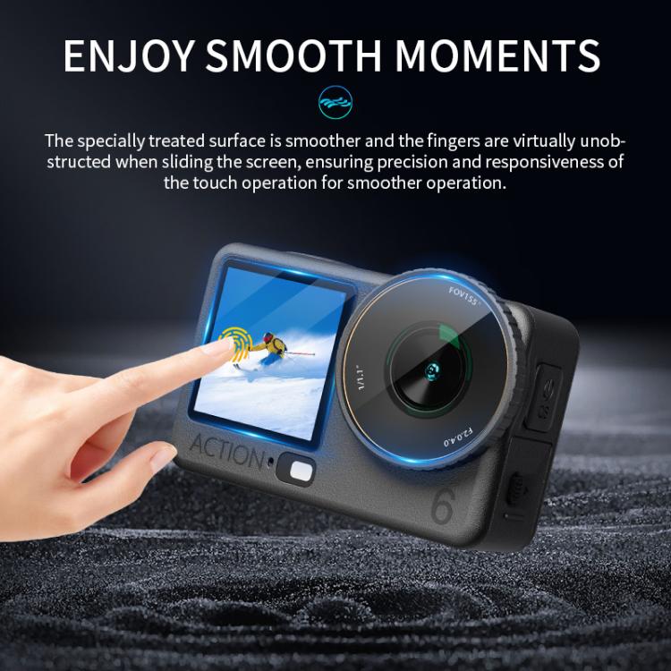For DJI Osmo Action 6 STARTRC 3 in 1 Lens Protector Front and Rear Screen Tempered Glass Films - 2 Sets