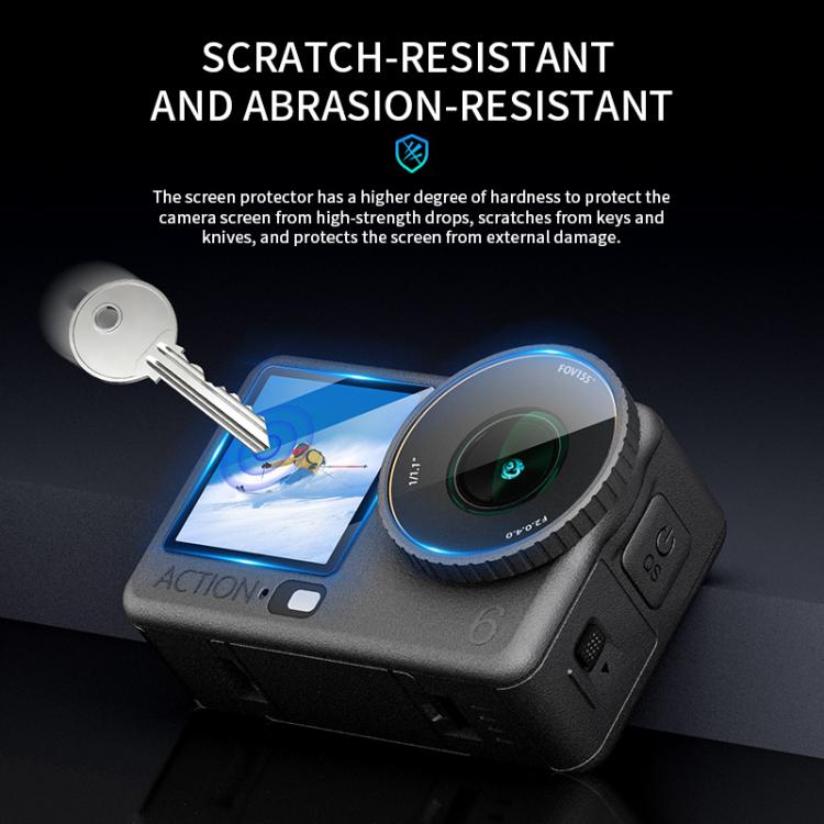For DJI Osmo Action 6 STARTRC 3 in 1 Lens Protector Front and Rear Screen Tempered Glass Films - 2 Sets
