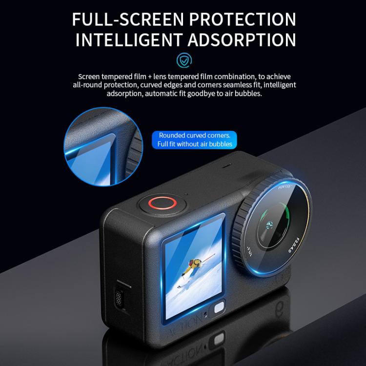 For DJI Osmo Action 6 STARTRC 3 in 1 Lens Protector Front and Rear Screen Tempered Glass Films - 2 Sets