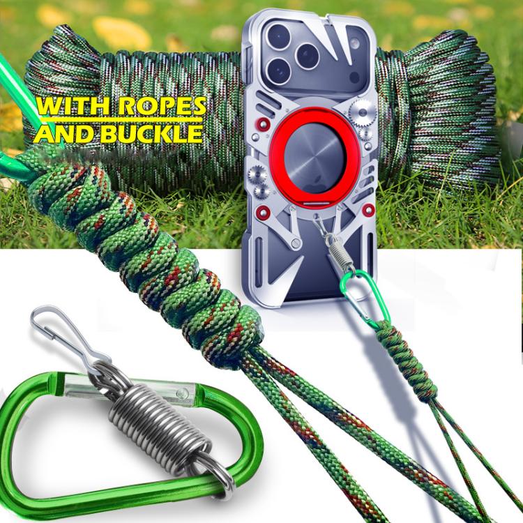 For iPhone 17 Pro Rotating Bracket MagSafe Hollow Metal Phone Case with Lanyard