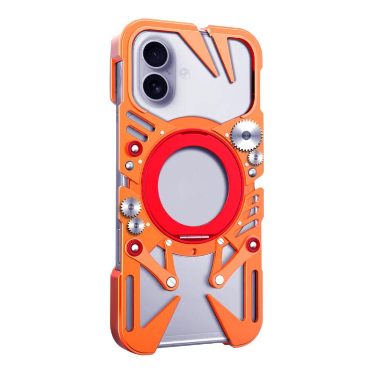 For iPhone 17 Rotating Bracket MagSafe Hollow Metal Phone Case with Lanyard