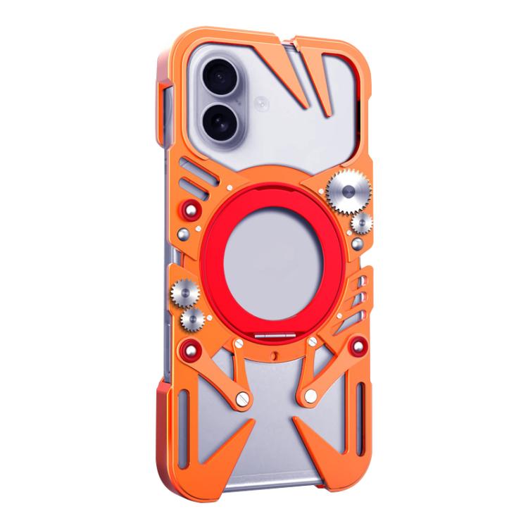 For iPhone 16 Rotating Bracket MagSafe Hollow Metal Phone Case with Lanyard