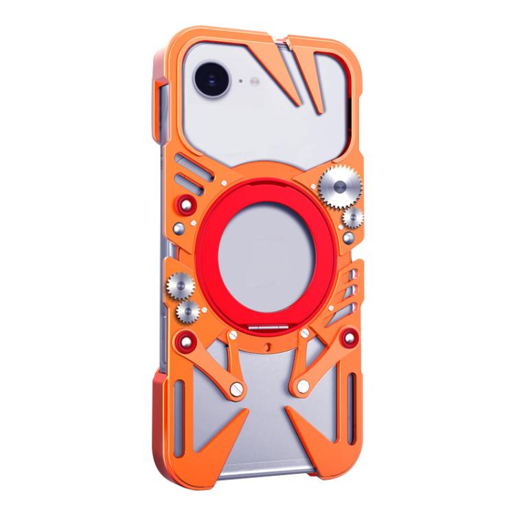 For iPhone 17e / 16e Rotating Bracket MagSafe Hollow Metal Phone Case with Lanyard