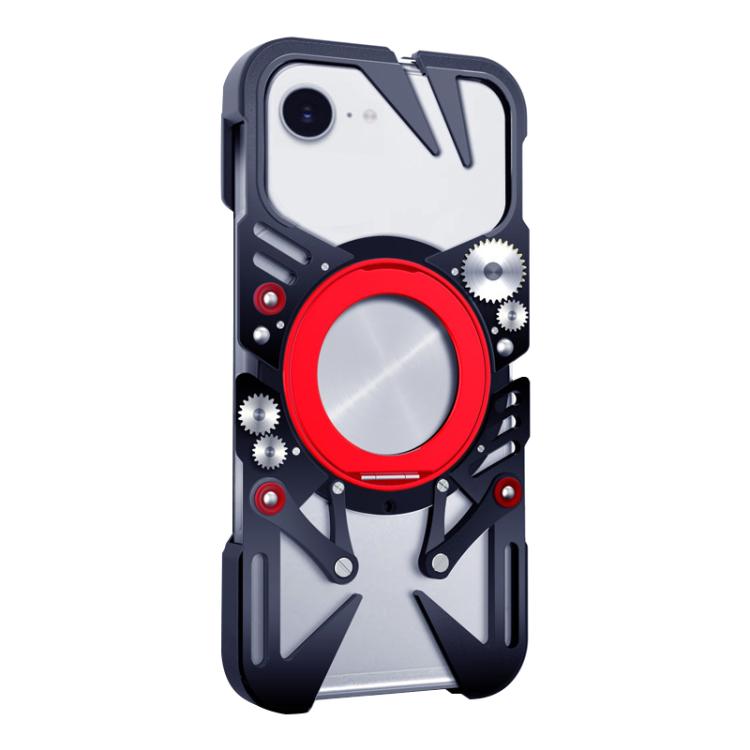 For iPhone 17e / 16e Rotating Bracket MagSafe Hollow Metal Phone Case with Lanyard