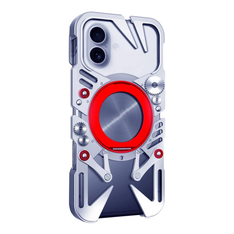 For iPhone 16 Plus Rotating Bracket MagSafe Hollow Metal Phone Case with Lanyard