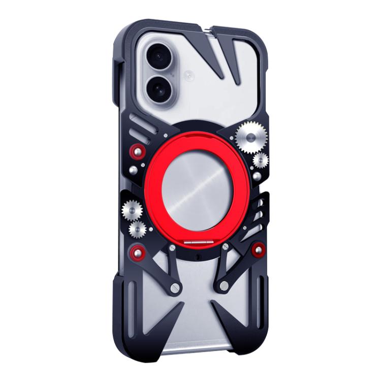 For iPhone 16 Plus Rotating Bracket MagSafe Hollow Metal Phone Case with Lanyard